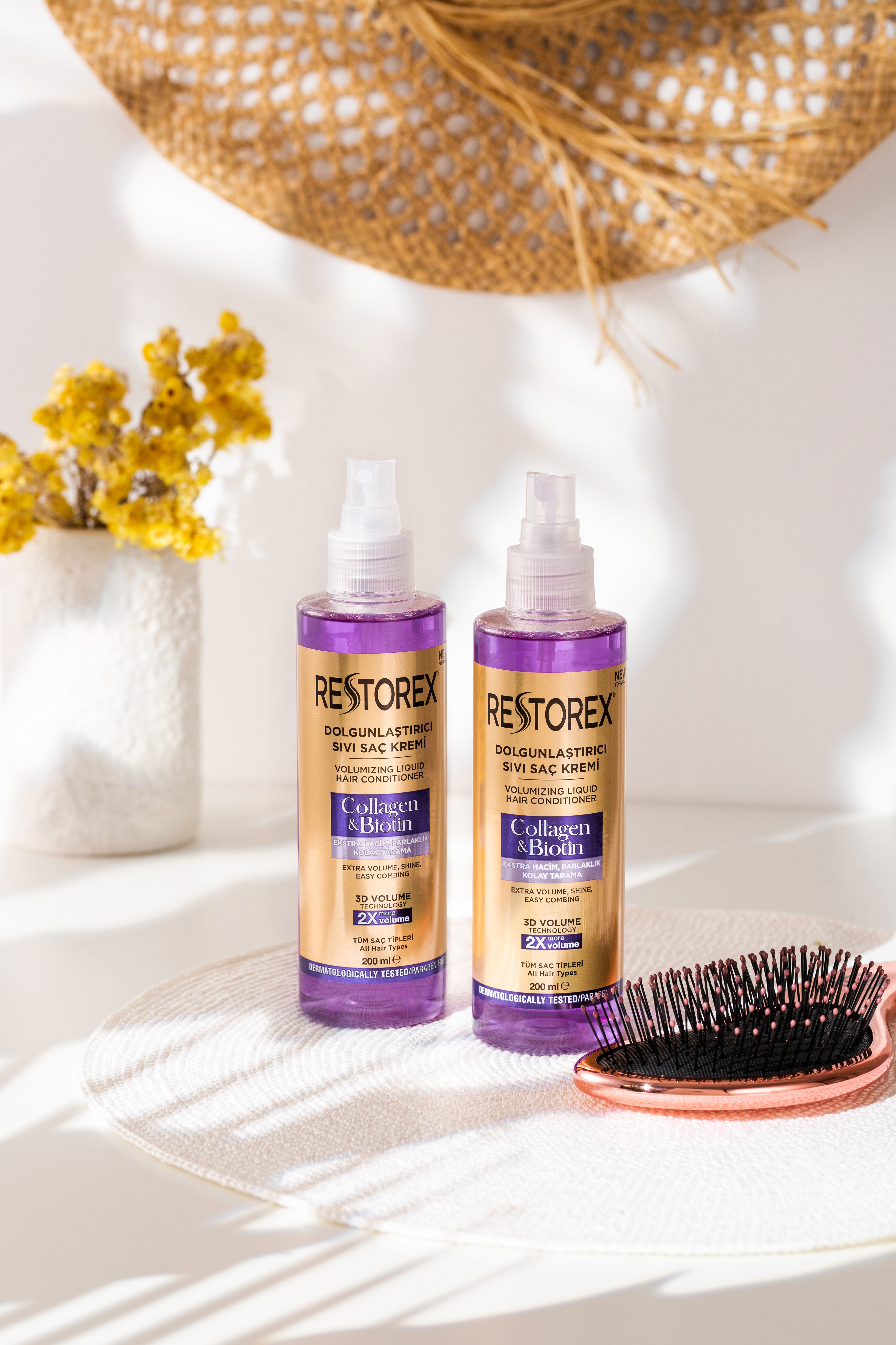 Restorex Collegen &Biotin Volumizing Hair Care Liquid Conditioner ريستوريكس ليف ان اسبراي الشعر كولاجين وبيوتين 200 ملي